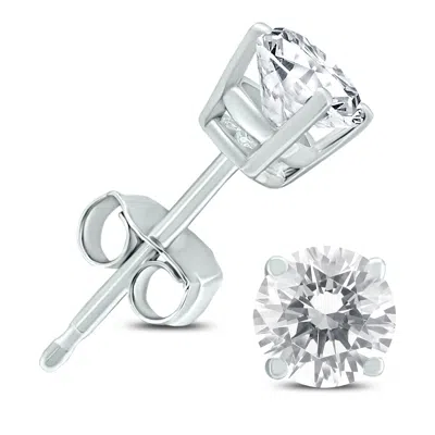 Sselects .65 Carat Tw Round Real Genuine Diamond Solitaire Earrings In 14k White Gold F-g Color, Vs1-vs2 Clar