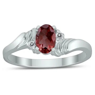 Sselects 6x4mm Garnet And Diamond Wave Ring In 10k White Gold