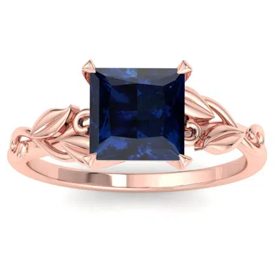 Sselects 1 1/2 Carat Princess Shape Sapphire Ornate Ring In 14k Rose Gold In Multi