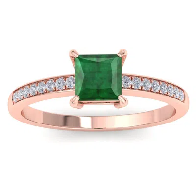 Sselects 1 1/4 Carat Princess Cut Emerald And Diamond Ring In 14k Rose Gold In Multi