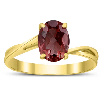 Sselects Solitaire Oval 8x6mm Garnet Gemstone Twist Ring In 10k Yellow Gold