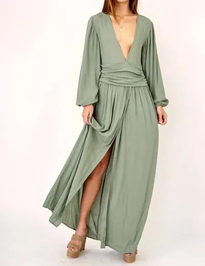 Olivaceous Plunge Neck Maxi Dress In Sage In Green