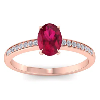 Sselects 1 Carat Oval Shape Ruby And Diamond Ring In 14k Rose Gold In Multi