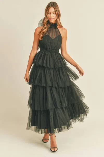 Mable Tiered Tulle Halter Dress In Black