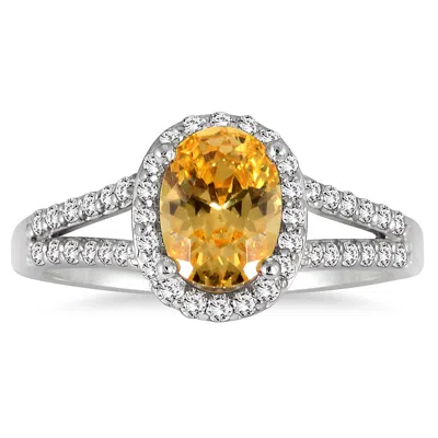Sselects 1 1/4 Carat Oval Citrine And Diamond Ring In 10k White Gold
