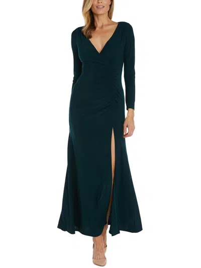 Nw Nightway Womens Jersey Ruched Evening Dress In Green