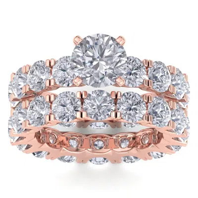 Sselects 14 Karat Rose Gold 8 1/2 Carat Lab Grown Diamond Eternity Engagement Ring With Matching Band In Multi