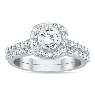 Sselects Ags Certified 1 1/3 Carat Tw Diamond Halo Bridal Set In 14k White Gold H-i Color, I1-i2 Clarity