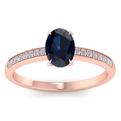 Sselects 1 Carat Oval Shape Sapphire And Diamond Ring In 14k Rose Gold In Multi