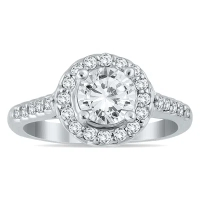 Sselects Ags Certified 1 1/4 Carat Tw Diamond Halo Engagement Ring In 14k White Gold I-j Color, I2-i3 Clarity