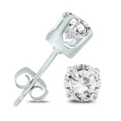 Sselects 1 Carat Tw Ags Certified Diamond Solitaire Stud Earrings In 14k White Gold K-l Color, I2-i3 Clarity