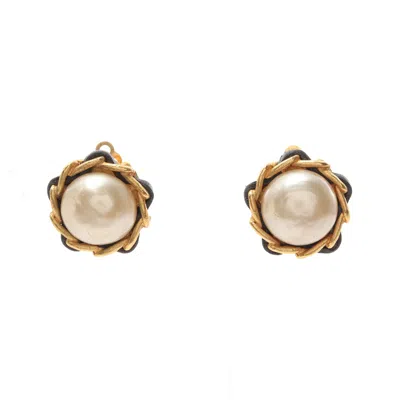 Pre-owned Chanel Earrings Gp Fake Pearl Leather Gold Ivory 93a In Multi
