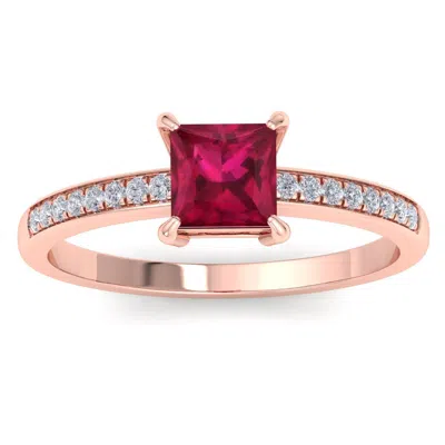 Sselects 1 1/4 Carat Princess Cut Ruby And Diamond Ring In 14k Rose Gold In Multi