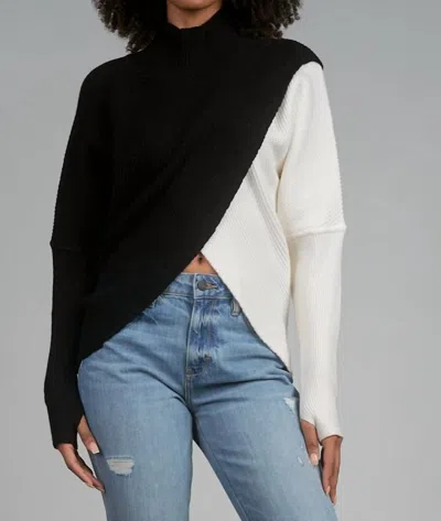 Elan Color Block Criss Cross Sweater In Black/white