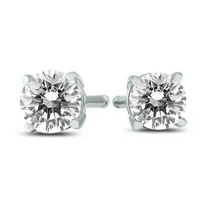 Sselects Ags Certified J-k Color, Si1-si2 Clarity 3/8 Carat Tw Round Diamond Solitaire Stud Earrings In 14k W In White