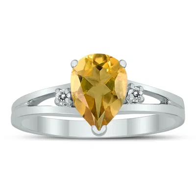 Sselects 8x6mm Citrine And Diamond Pear Shaped Open Three Stone Ring In 10k White Gold