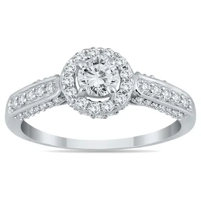 Sselects 7/8 Carat Tw Diamond Halo Engagement Ring In 10k White Gold