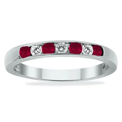 Sselects Ruby And Diamond Stackable Channel Set Ring In 14k White Gold