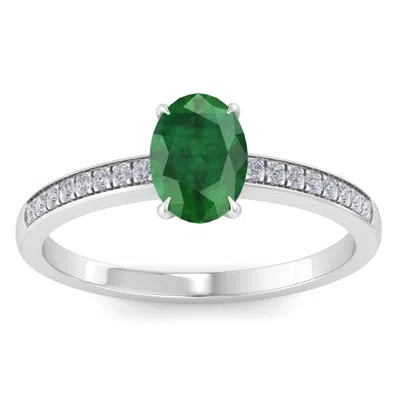 Sselects 1 Carat Oval Shape Emerald And Diamond Ring In 14k White Gold