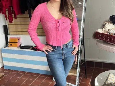 Pol Fitted Sweater With Scoop Neck Line In Large-candy Pink