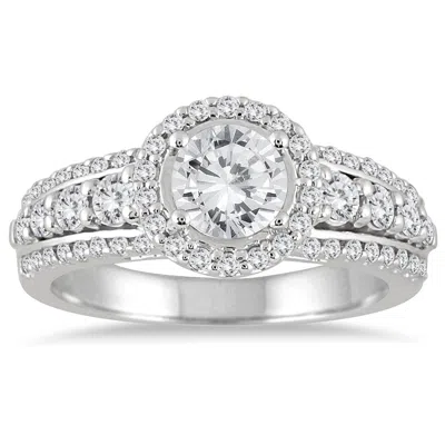 Sselects Ags Certified 1 1/2 Carat Tw Diamond Halo Engagement Ring With Side Stones In 14k White Gold H-i Col
