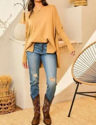 Main Strip Hi - Lo Sweater In Almond In Yellow