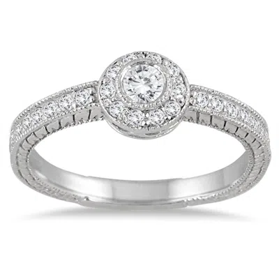 Sselects 1/2 Carat Tw Engraved Halo Ring In 14k White Gold