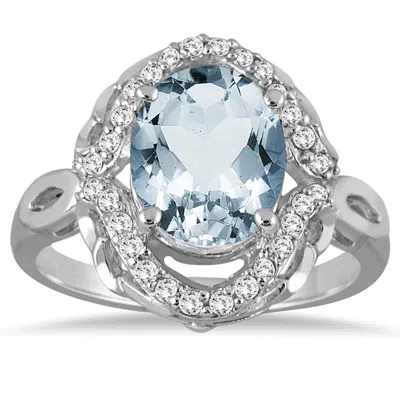 Sselects 3 1/2 Carat Oval Aquamarine And Diamond Ring In 10k White Gold