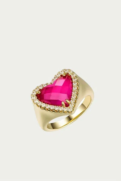 F+h Studios Whitney Gemstone Heart Signet Ring In Gold/pink In Red