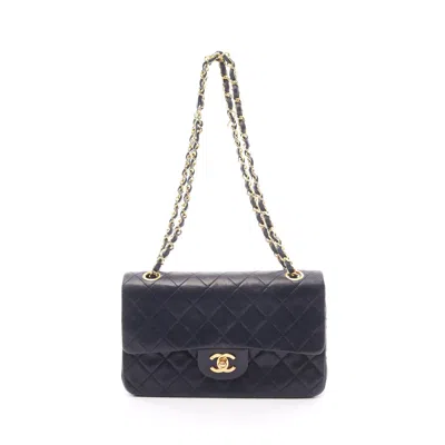 Pre-owned Chanel Matelasse W Flap W Chain Shoulder Bag Lambskin Navy Gold Hardware Vintage In Blue