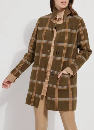 Lyssé Faux Mink Sweater Car Coat In Chalet Plaid In Brown