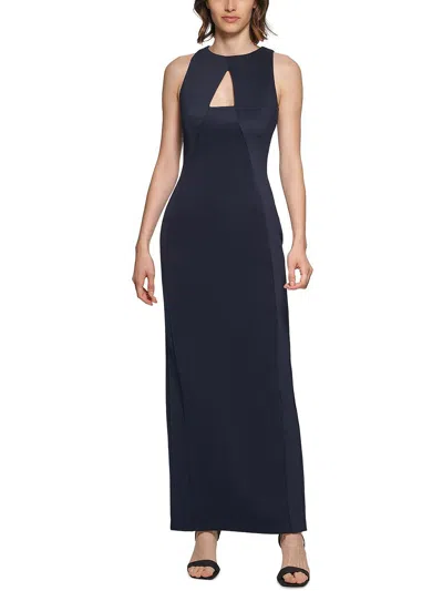Calvin Klein Womens Scuba Sleeveless Evening Dress In Blue