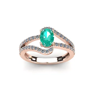 Sselects 1 1/4 Carat Oval Shape Emerald And Fancy Diamond Ring In 14 Karat Rose Gold In Multi