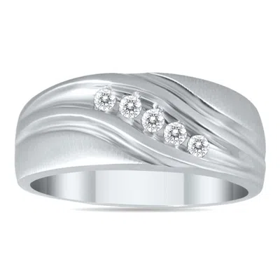 Sselects 1/3 Ctw Cascading Five Stone Genuine Diamond Men's Ring In 10k White Gold