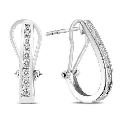 Sselects 1/2 Carat Tw Channel-set Diamond Omega Back Hoop Earrings In 14k White Gold H-i Color, Si1-si2 Clari