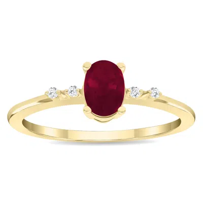 Sselects Women's Oval Shaped Ruby And Diamond Sparkle Ring In 10k Yellow Gold