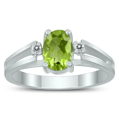 Sselects 7x5mm Peridot And Diamond Open Three Stone Ring In 10k White Gold