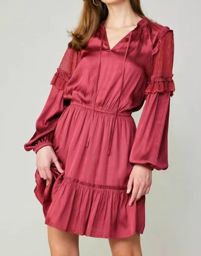Current Air Long Sleeve Split Neck Midi Dress In Raspberry In Pink