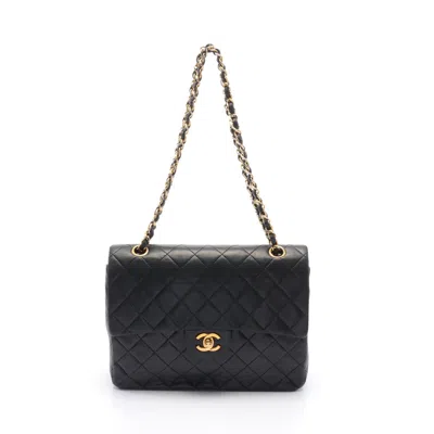 Pre-owned Chanel Matelasse W Flap W Chain Shoulder Bag Lambskin Gold Hardware Vintage In Black