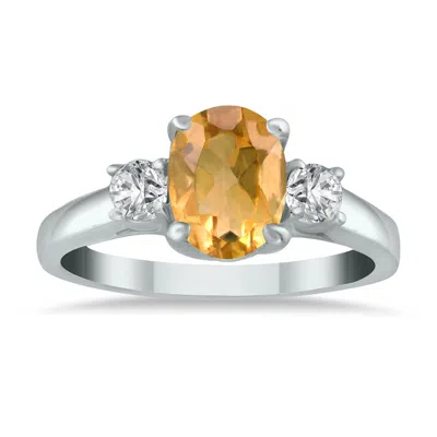 Sselects Citrine And Diamond Three Stone Ring 14k White Gold