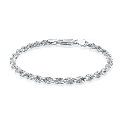 Pori Jewelry Sterling Silver 4mm Classic Rope Chain Link Bracelet