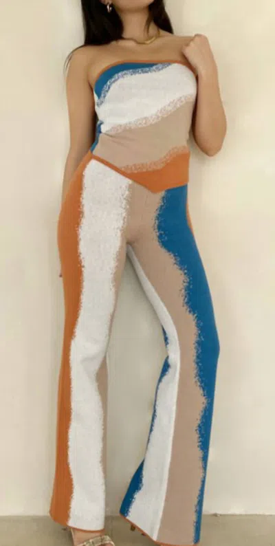 Bailey Rose Knit Pant Set In Blue + Orange
