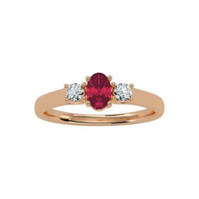 Sselects 3/4 Carat Oval Shape Ruby And Two Diamond Ring In 14 Karat Rose Gold In Multi