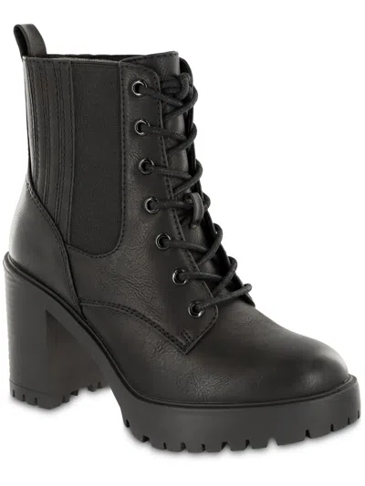 Mia Daryl Womens Faux Leather Lug Sole Combat & Lace-up Boots In Black