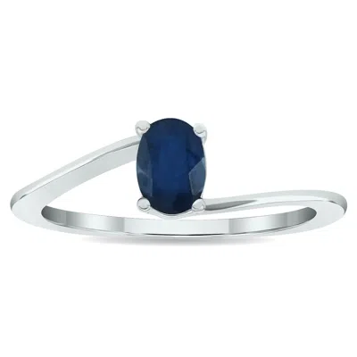 Sselects Women's Solitaire Sapphire Wave Ring In 10k White Gold