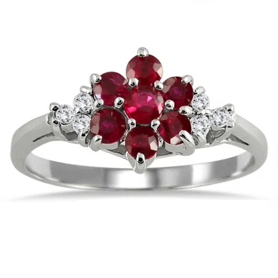Sselects Diamond And Ruby Flower Ring In Pink