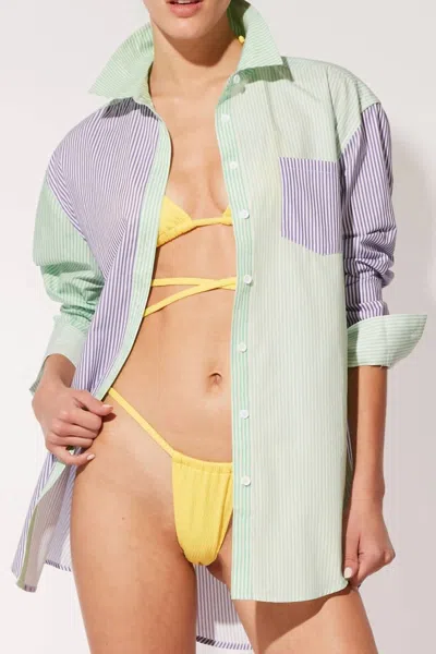 Solid & Striped The Oxford Tunic In Mint/seafoam/amethyst In Yellow