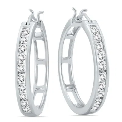 Sselects Ags Certified 1 Carat Tw Diamond Hoop Earrings In 10k White Gold K-l Color, I2-i3 Clarity