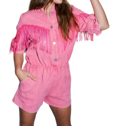 Fantastic Fawn Fringe Romper In Washed Pink In Multi