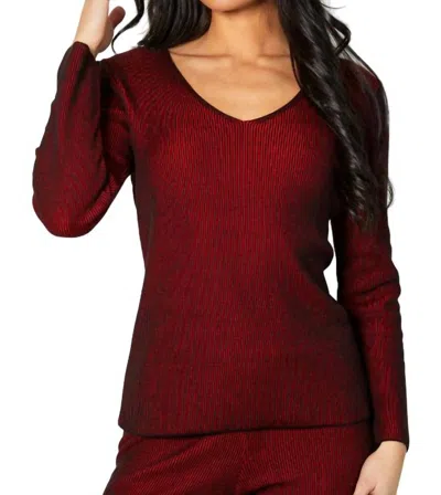 Angel Apparel Two Tone Ribbed V-neck Top In Rouge In Red